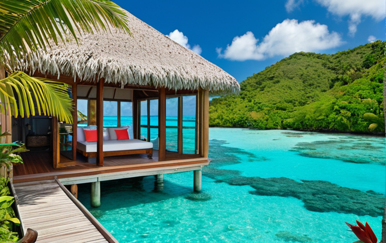 **Image Prompt:** Luxurious overwater bungalow in Antigua, crystal clear turquoise water, vibrant coral reef visible underneath, private plunge pool, lush tropical vegetation, sunny day, serene atmosphere.