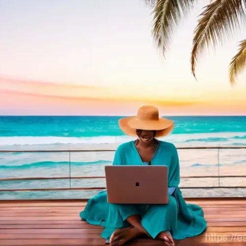 앤티가 바부다 이민 및 비자 - **Prompt:** A vibrant and dynamic overhead shot of a diverse individual, appearing to be in their la...