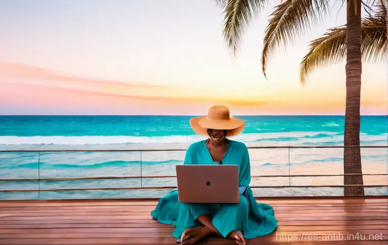 앤티가 바부다 이민 및 비자 - **Prompt:** A vibrant and dynamic overhead shot of a diverse individual, appearing to be in their la...