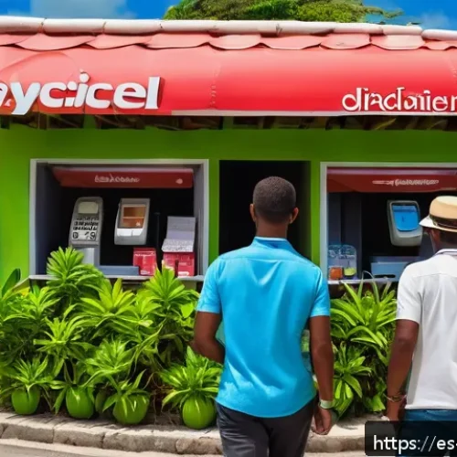 앤티가 바부다 현지 SIM 카드 구매 - A vibrant street scene in Antigua and Barbuda showing a small kiosk at the V.C. Bird International A...