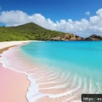 앤티가 바부다 카리브 해 섬 비교 - A serene, nearly deserted beach scene at Half Moon Bay, Antigua, showcasing pristine pink sand and c...