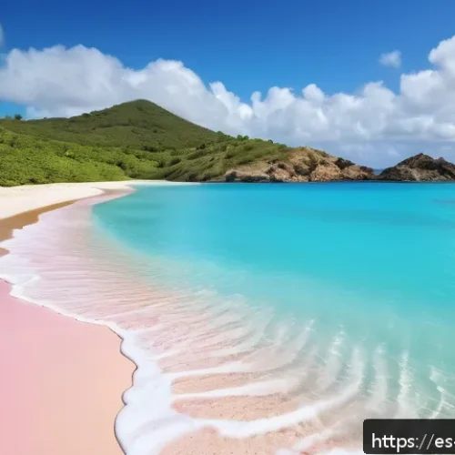 앤티가 바부다 카리브 해 섬 비교 - A serene, nearly deserted beach scene at Half Moon Bay, Antigua, showcasing pristine pink sand and c...
